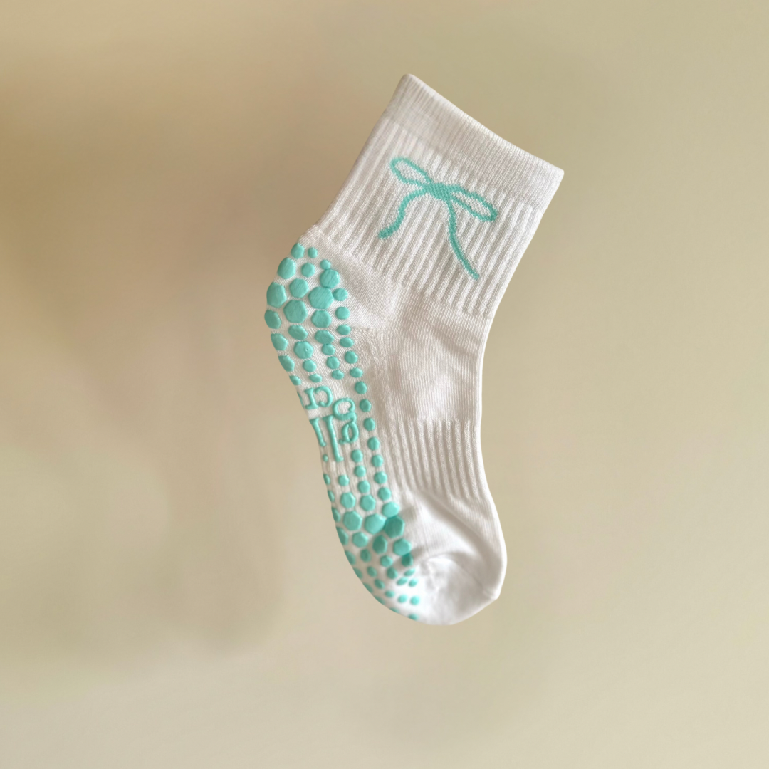 Ballet Bow Grip Socks - Aqua