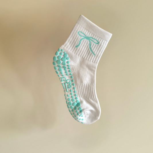 Ballet Bow Grip Socks - Aqua