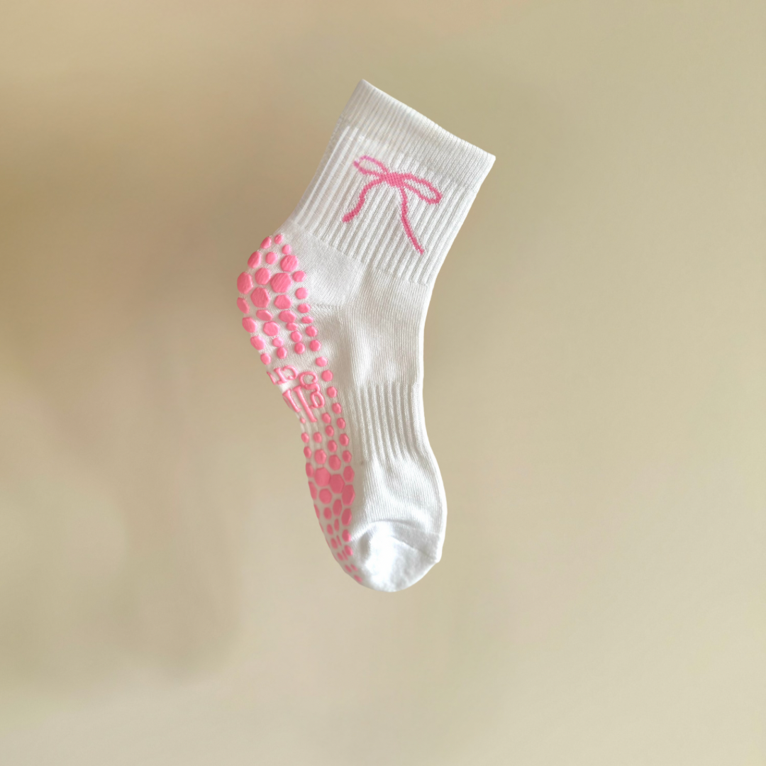 Ballet Bow Grip Socks - Pink