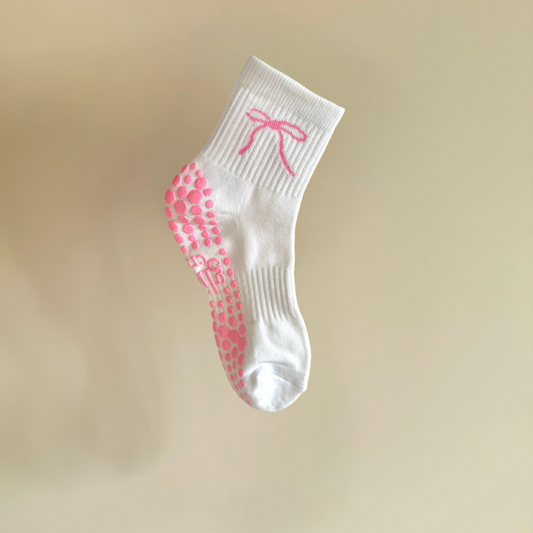 Ballet Bow Grip Socks - Pink