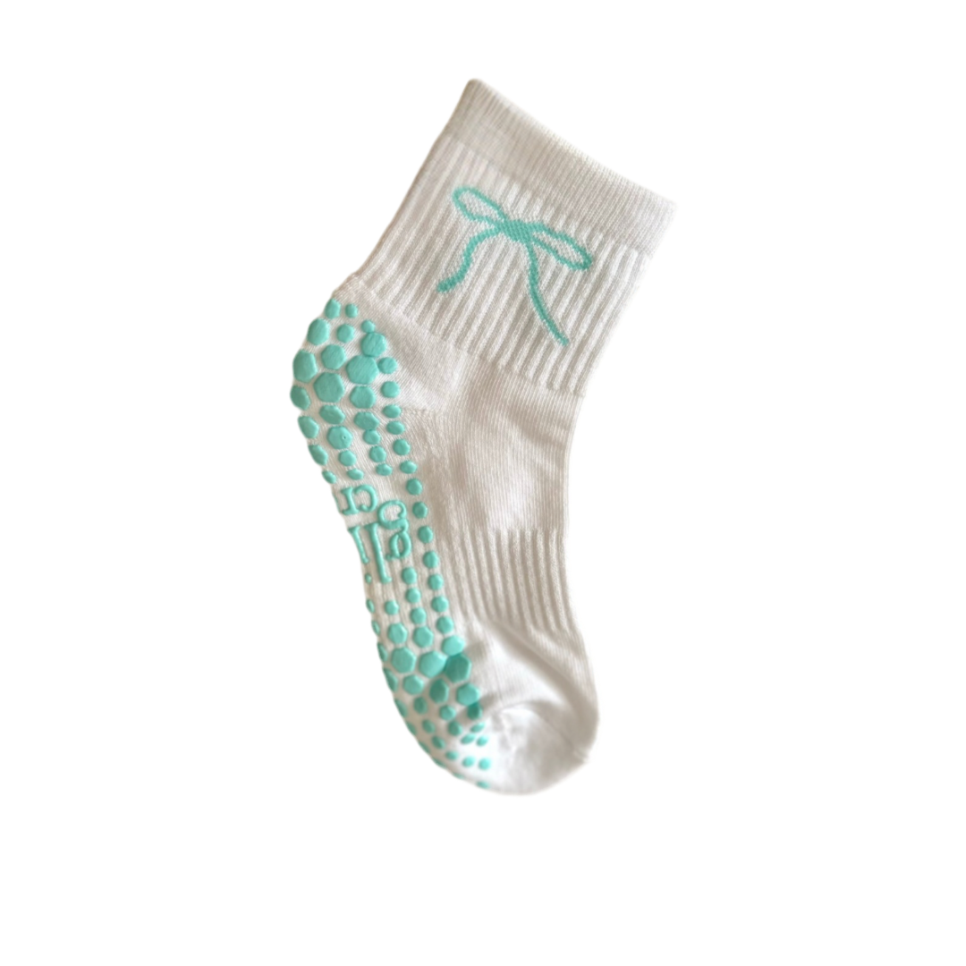 Ballet Bow Grip Socks - Aqua